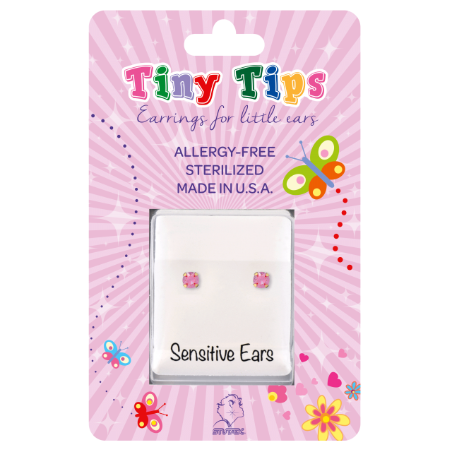 Tiny Tips - Klauwzetting, Roze kristal, Verguld, 3 mm