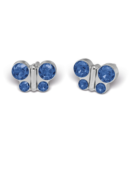 Sensitive Kids - Vlinder, Blauw Kristal, Chirurgisch staal, 7 mm